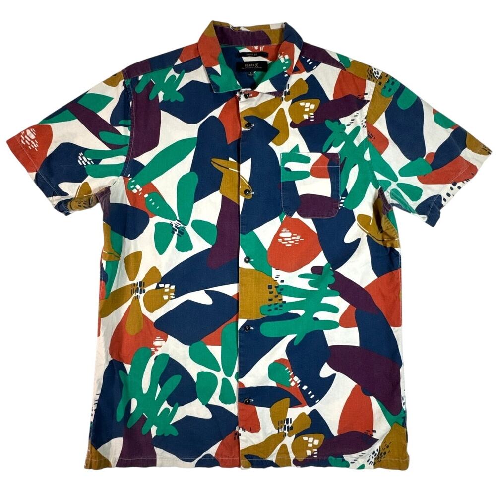 Roark Men's Large Abstract Floral Short Sleeve Button Up Shirt Classic Fit